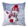 Quadratischer Kissenbezug mit 3D-Schneemann-Motiv in einer blauen Winterlandschaft - 3D-Cartoon-Schneemann Mit Blauem Schneewald (4)