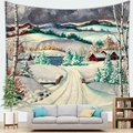 Arazzo da parete con paesaggio invernale giapponese e villaggio innevato per soggiorno - 100x70cm / Pittura a Olio Neve Invernale (Pelle di Pesca)