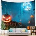 Halloween Jack-o'-lantern tapestry with bats and misty forest for living room decor - Style 7