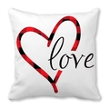 Weißer Kissenbezug mit rot-schwarzem Herz-Karomuster und Love-Schriftzug für Sofa - Love Karo Herz Stil