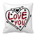 Weißer Kissenbezug mit LOVE YOU Karomuster und Herzdekor für Valentinstag Deko - Love You Karo Herz Pfeil Stil