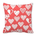 Funda de cojín roja con corazones blancos decorativos para la decoración de San Valentín - Fondo Rojo Corazones de Patrón (28)