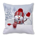 Christmas snowman pillow cover with red hat and striped scarf on peach skin fabric - Snowman With Scarf And Hat In Winter Scene (5)