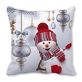 Christmas snowman pillow cover with red striped hat and silver ornaments design - Snowman With Silver Christmas Balls Background (6)