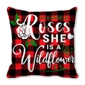 Buffalo plaid peach skin pillowcase with floral quote in a field of Roses She Is A Wildflower - Roses Wildflower Style (29)