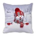 Christmas snowman cushion cover in peach skin fabric with a festive red hat print - Delicate Fabric 3D Snowman Print (8)