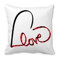 White square pillowcase with Love lettering in red and black buffalo plaid pattern - Plaid Filled Love Style