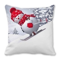 Square cushion cover with 3D winter snowman skiing print in festive red and white - 3D Skiing Snowman Fun Pose (9)