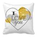Witte perzikhuid kussensloop met gouden I LOVE YOU hartpatroon en glitterdetails - Gestippeld Hart Goudpoeder Ontwerp (1)