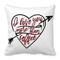 White heart throw pillow cover with buffalo plaid I love you more than coffee text - Love You More Than Coffee Style