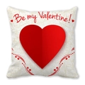 Peach skin pillowcase with a red heart and 'Be my Valentine!' text for Valentine's Day - Beige Fabric Red Heart Scroll Pattern Style (28)
