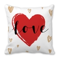 White square peach skin pillowcase with red heart and black love lettering print - Red Hand Drawn Large Heart Gold Brown Heart Style (30)