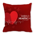 Red peach skin square pillow cover with World Heart Day heart and pulse graphic - ECG Heart Theme (28)