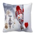 Christmas snowman cushion cover with red hat and silver ornaments on peach skin fabric - Silver Gray Tone Snowman With Star Pendant (10)