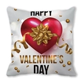 Happy Valentine's Day peach skin pillowcase with red heart and gold ribbon elements - 3D Red Gold Heart (Style Q)