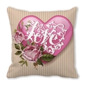 Valentine Peach Skin pillowcase with pink heart, roses and Love text on striped base - Striped Gradient Heart (Style R)