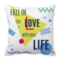 White peach skin pillowcase with Memphis geometric patterns and Fall in Love quote - Memphis Geometric Letter (Style T)