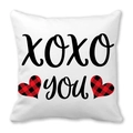 XOXO you square peach skin pillowcase with buffalo plaid heart design for Valentines - XOXO You Dual Hearts Style