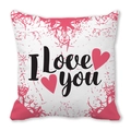Witte kussensloop met I Love You belettering en roze hartjes voor Valentijnsdag - Roze Hart Liefde (1)