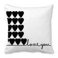 Minimalist white peach skin pillowcase with black heart pattern and love you typography - 45x45cm / Stacked Hearts Style (19)