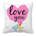 Weißer Kissenbezug mit rosa Herz, 'love you' Schriftzug und küssenden Vögeln Motiv - Rosa Herz Küssende Vögel Stil (1)