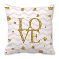 Motif LOVE doré pailleté et cœurs sur taie d'oreiller chevron rose en peau de pêche - Design Chevron LOVE (4) / 45x45 cm