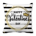 Square Happy Valentine's Day pillow cover with black white stripes and gold hearts - Striped Gold Frame Heart (19) / 45x45cm