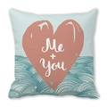 Peach skin square pillow case with Me + You heart and blue wave patterns - Heart Wave Pattern (1) / 45x45cm