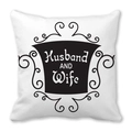 Federa per cuscino quadrata bianca con scritte artistiche Husband AND Wife nere - 45*45cm / Decorazione Marito e Moglie (3)
