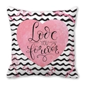 Kissenbezug mit rosa Aquarell-Herz, Love You Forever Text und Wellenmuster - Schwarz Weiß Wellen Rosa Aquarell Herz Stil (3)
