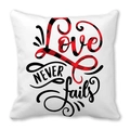 White square pillowcase with Buffalo plaid Love Never Fails decorative print - Love Never Fails Plaid Style