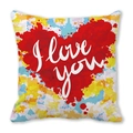 Square Valentine pillowcase with colorful splatter design and I love you heart print - Watercolor Splash Heart (Style B)