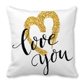 Weißer Kissenbezug mit goldenem Glitzerherz und Love You Schriftzug zum Valentinstag - Goldener Herz-Stil(2)