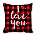 Valentine Peach Skin pillowcase with red black plaid pattern and I Love You text - Gold Heart Love Style (5)