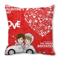 Red Valentine peach skin pillowcase with cute cartoon wedding couple in car design - Cartoon Wedding Car (3)