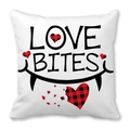 Love Bites peach skin pillowcase with red black plaid heart and playful fangs - Love Bites Fangs Heart Style