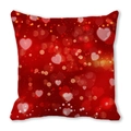 Square red pillowcase featuring romantic bokeh heart pattern for Valentine decor - Bokeh Heart Spots (4)