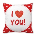 Valentine Peach Skin pillowcase featuring a red geometric heart with I Love You text - Geometric Patchwork Heart (Style D)