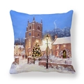 Weihnachtlicher Kissenbezug mit Winter-Ölgemälde und Kirchenmotiv aus Pfirsichhaut - 45x45cm / Weihnachtskirche im Schnee (11)