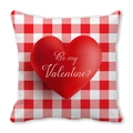 Red plaid Valentine pillow case with 3D heart and Be My Valentine text print - Red and White Gingham 3D Red Heart Style (5)
