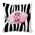 Zebra print pillowcase with pink watercolor lip print and Wild at Heart quote - Black White Zebra Pink Lips (17) / 45x45cm