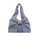 Grand sac cabas à carreaux bleus et blancs avec un gros nœud et une bandoulière large - Bleu