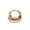 Sac à main demi-lune doré brillant avec poignée ronde en métal et chaîne élégante - Or