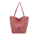Rood-wit geblokte canvas shopper met slanke rode bandjes en handgemaakt leren label - Standaardtype / Rood