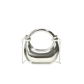 Silver metallic crescent handbag with circular handle and elegant metal chain strap - Silver