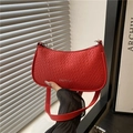 Red crocodile texture PU leather shoulder bag with silver zipper and minimalist design - Red