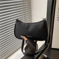 Fashionable black faux crocodile skin underarm bag with zipper and slim shoulder strap - Black