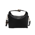 Borsa a mano nera minimalista con design a pieghe e dettagli in metallo dorato - Nero