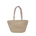 Bolso tote crema tejido a mano con acentos coloridos y elegantes asas de cuerda trenzada - Sin pañuelo / Grande / Blanco Roto