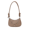 Minimalist crescent shoulder bag in khaki glitter fabric with charms and leather strap - Khaki